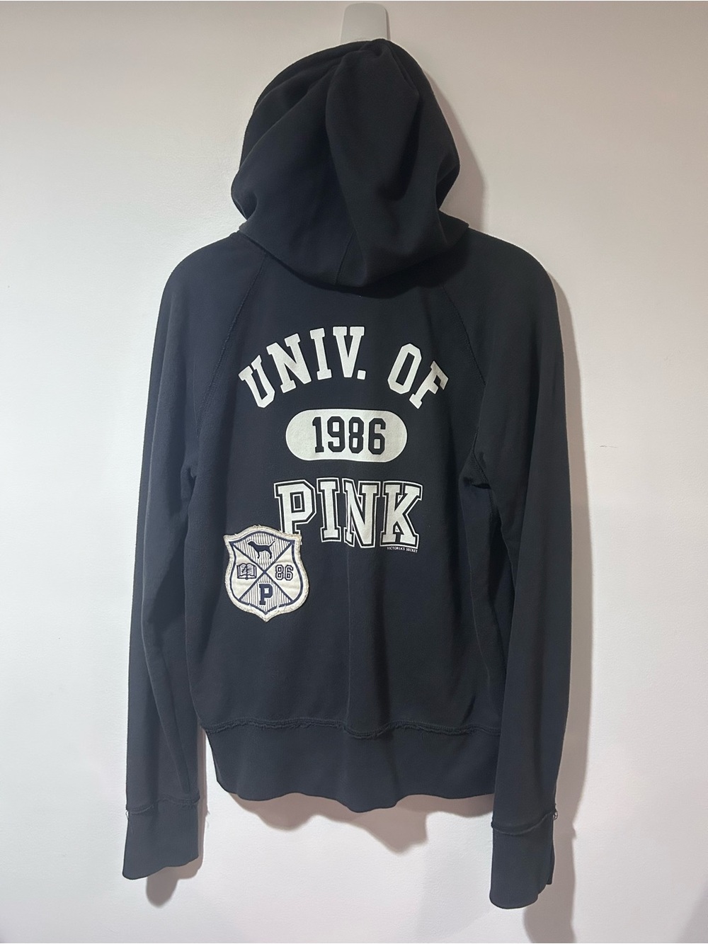 PINK Victoria's Secret Black Hooded Sweatshirt with White Graphics